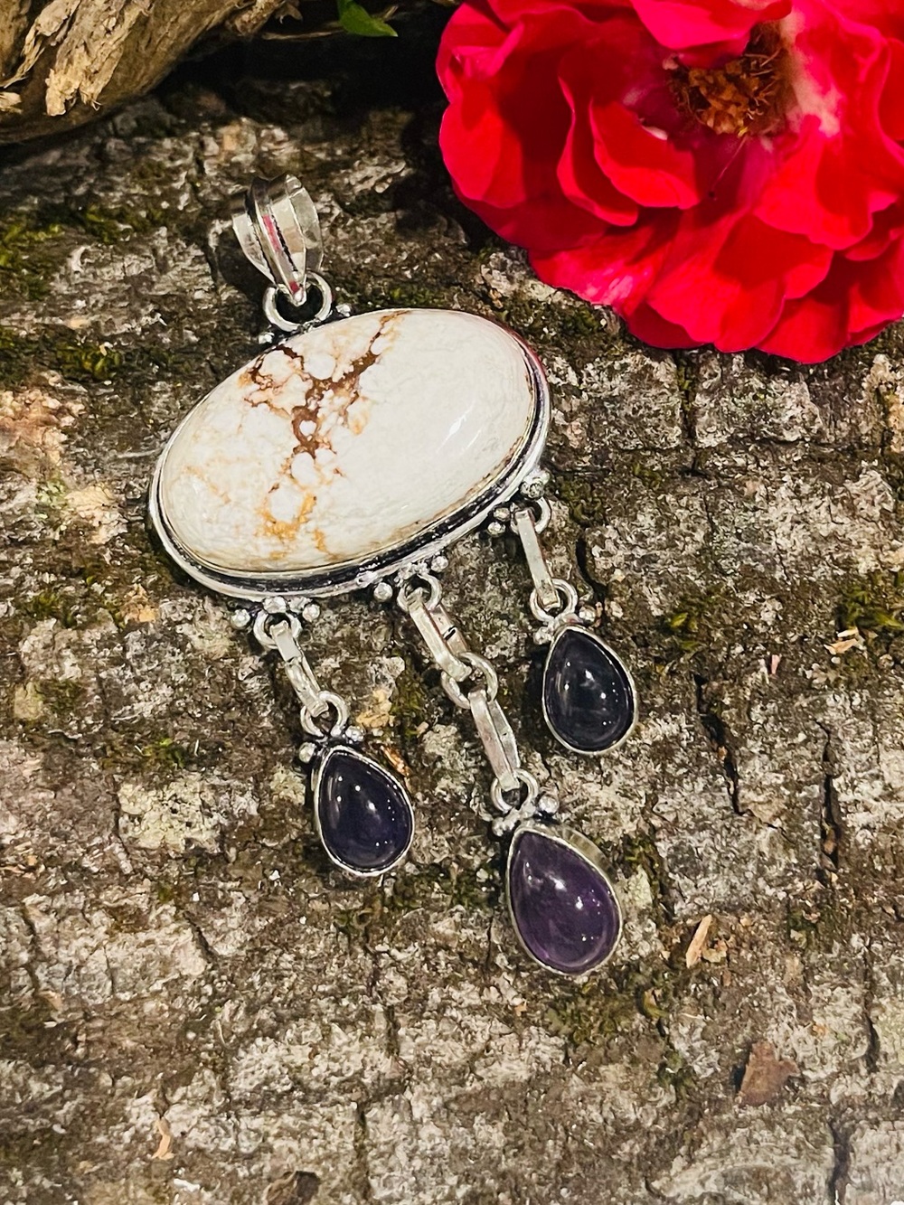 Wild Horse Jasper Amethyst 925 Sterling Silver Pendant